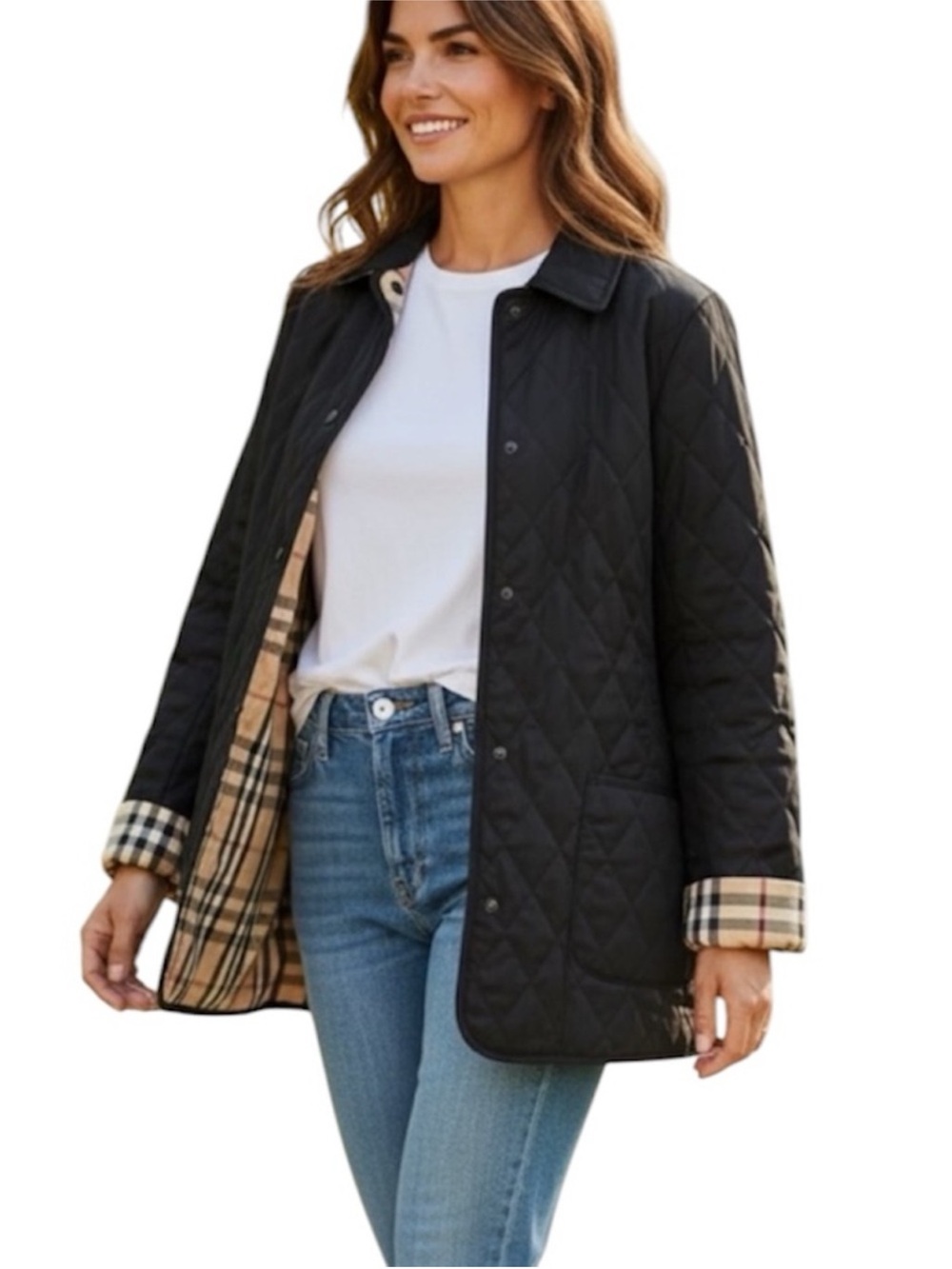 Burberry London Diamond Quilted Jacket with Plaid Lining